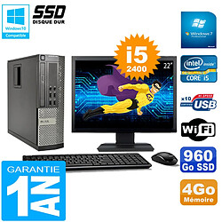 PC DELL 990 SFF Core I5-2400 Ram 4Go Disque 960Go SSD Graveur Wifi W7 Ecran 22" - Occasion