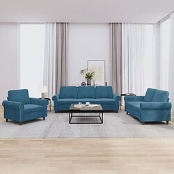 Maison Chic Ensemble de canapés 3 pcs avec coussins, Canapé droit Sofa pour Salon Bleu Velours -GKD622451