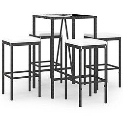 vidaXL Ensemble de bar de jardin 5 pcs avec coussins noir poly rotin