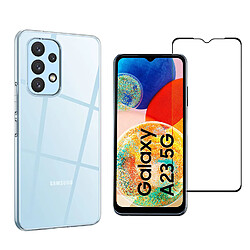 Pack coque transparente en TPU et vitre protection écran en verre trempé FULL cover noir pour Samsung Galaxy A23 5G - XEPTIO