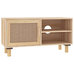 vidaXL Meuble TV Marron 80x30x40cm Bois de pin massif et rotin naturel