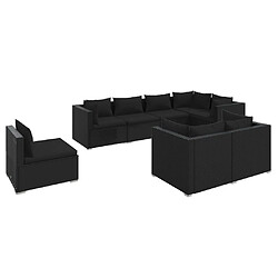 vidaXL Salon de jardin 8 pcs avec coussins Résine tressée Noir