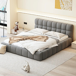 ComfortXL Lit Rembourré 140 x 190 cm, Lit Double avec Dossier Doux, Sommier en Lin, Gris (Sans Matelas)