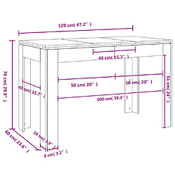 vidaXL Table à dîner sonoma gris 120x60x76 cm bois d'ingénierie pas cher