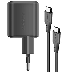 Swissten Chargeur USB C GaN 20W Compact avec Câble USB C 1.2m Noir