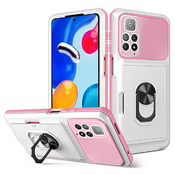 Coque en TPU + acrylique avec béquille en anneau et porte-carte, blanc/rose pour votre Xiaomi Redmi Note 11 4G (Qualcomm)/Redmi Note 11S 4G