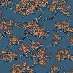 DUTCH WALLCOVERINGS Motif Pins Doré et Bleu