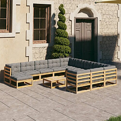 Maison Chic Salon de jardin 12pcs + coussins - Mobilier/Meubles de jardin - Table et chaises d'extérieur Noir Bois de pin massif -MN46953