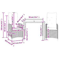 vidaXL Ensemble de bistro de jardin 3 pcs coussins marron poly rotin pas cher