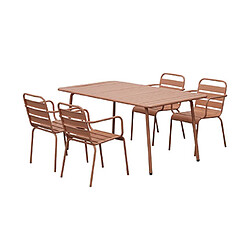 Mes Ensemble table de jardin + 4 fauteuils en métal terracotta - BACA