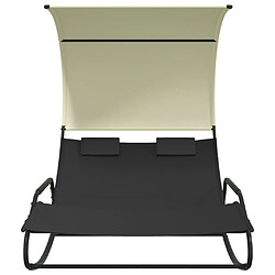 Helloshop26 Transat chaise longue bain de soleil lit de jardin terrasse meuble d'extérieur double à bascule avec auvent noir et crème 02_0012766