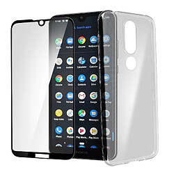 Avizar Coque Nokia 4.2 Souple Transparent et Film Ecran Verre Trempé Contour noir