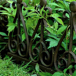 L'Héritier Du Temps Bordure de Jardin Bordurette Grille Victorienne Motif Volutes en Fonte Patinée Marron Rouille 1,5x30x39cm