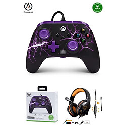 Power A Manette XBOX ONE-S-X-PC Purple Magma EDITION Officielle + Casque Gamer SPIRIT OF GAMER MP