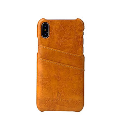 Wewoo Etui en cuir Fierre Shann Retro Oil en PU avec texture pour iPhone X / XS, avec emplacements pour cartes (Jaune)