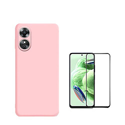 Kit de film en verre trempé de la couverture de 5D + couvercle de silicone liquide Phonecare pour Oppo A58 4G - rose