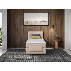 Avis Vente-Unique Ensemble complet boxspring tête de lit capitonnée + sommiers relaxation électrique + matelas + surmatelas - 100 x 200 cm - Tissu - Beige - LODI de PALACIO