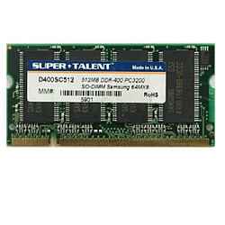 512Mo RAM PC Portable SODIMM Super Talent D266SC512 DDR1 PC-2100 266MHz - Occasion