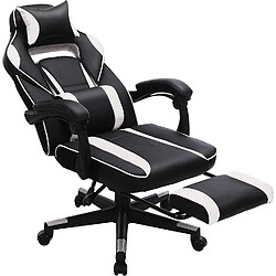 Helloshop26 Fauteuil gamer chaise gaming siège de bureau réglable avec repose-pieds télescopique ergonomique mécanisme basculent appui-tête support lombaire charge 150 kg noir et blanc 12_0000398 pas cher