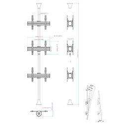 Kimex Support sol-plafond inclinable pour 6 écrans TV back to back 32'' - 75'' - Vesa max 600x400 pas cher