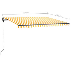 vidaXL Auvent manuel rétractable avec LED 450x300 cm Jaune et blanc pas cher