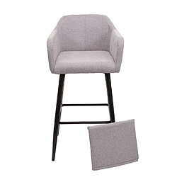 Mendler 2x Tabouret de bar HWC-H93, tabouret de comptoir, repose-pieds métal ~ tissu/textile gris clair