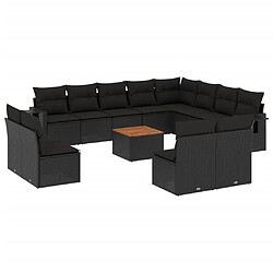 vidaXL Salon de jardin avec coussins 13 pcs noir résine tressée