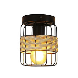 NETTLIFE Plafonnier Vintage E27 Spot Noir Lampe en Rotin Industriel Rétro Boho Métal Bambou Lampe de Cuisine pour Salon Couloir Entrée