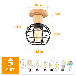 Stoex Lampe De Plafond Rétro E27 En Fer Et Bois Luminaire Plafonnier À Cage Ronde Plafonnier Moderne Pour Entrée, Couloir, Chambre À Coucher, Cuisine, Noir pas cher