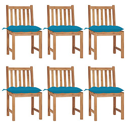 vidaXL Chaises de jardin lot de 6 avec coussins Bois de teck massif