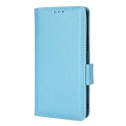 Etui en PU texture litchi, double fermoir avec support, bleu clair pour votre Vivo Y76 5G/Y76s 5G