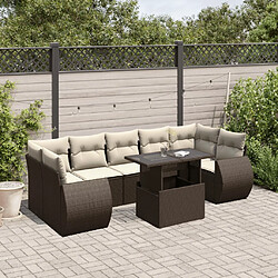 vidaXL Salon de jardin 8 pcs avec coussins marron résine tressée