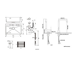 Auralum MAX Évier Cuisine1Bac Noir 58*45*18CM,avec Egouttoir évier Enroulable/Distributeur Savon+Mitigeur Cuisine Rabattable Pivotant 360° ,Noir