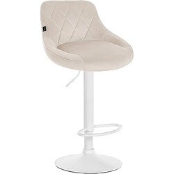 Decoshop26 Tabouret de bar en velours crème coutures décoratives pivotant support métal blanc TDB10660