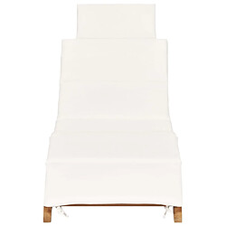 Helloshop26 Transat chaise longue bain de soleil lit de jardin terrasse meuble d'extérieur pliable avec coussin blanc crème bois de teck 02_0012835