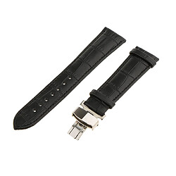 Bracelet montre en cuir déployante déployante papillon boucle noire 22mm