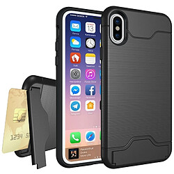 Wewoo Coque renforcée noir pour iPhone X Texture brossé Housse de protection arrière avec support et fente carte