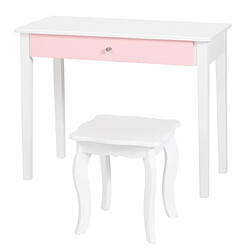 Helloshop26 Ensemble coiffeuse et chaise avec miroir pliable pour enfants table et tabouret de maquillage de style princesse 70 cm x 34 cm x 95,5 cm blanc et rose 20_0008438