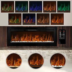 Monstershop Cheminée Electrique 127 cm Cheminée Electrique Noire LED 127cm Feu Eclairé Silencieux Chauffage 15-35°C 12 Couleurs de Flammes et 5 Niveaux de Lumières-Parfaite pour Le Salon,Chambre,Cuisine[Kit Fixations & Accessoires Inclus]