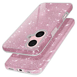 Avizar Coque Paillette pour iPhone 16 Plus Hybride Design Glamour Rose Poudré