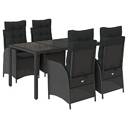 vidaXL Ensemble à manger de jardin coussins 5pcs Noir Résine tressée