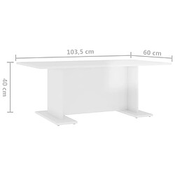 vidaXL Table basse blanc brillant 103,5x60x40 cm bois d'ingénierie pas cher