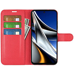 Etui en PU texture litchi avec support, rouge pour votre Xiaomi Poco X4 Pro 5G