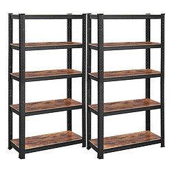 Helloshop26 Lot de 2 étagères à 5 niveaux 150 cm charge totale 650 kg (130 kg/niveau) étagère de style industriel planches réglables pour salon cuisine noir et marron rustique 12_0003227