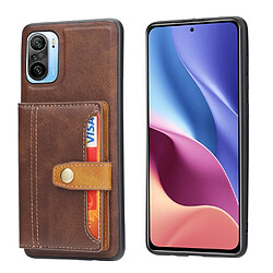 Coque en TPU + PU avec béquille et porte-cartes marron pour votre Xiaomi Redmi K40/Redmi K40 Pro/Poco F3