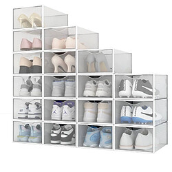 Secury-T Lot de 18 Boîtes à Chaussures/Rangement Transparentes Blanches Empilables en Plastique 33.4x23x14.5cm