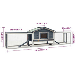 vidaXL Clapier Gris 310x70x87 cm Pin massif et sapin pas cher