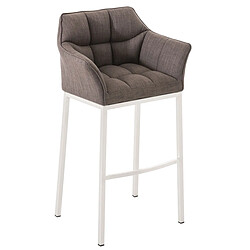 Decoshop26 Tabouret de bar chaise haute de comptoir couture carrées assise en tissu gris 4 pieds stables en métal blanc 10_0004759