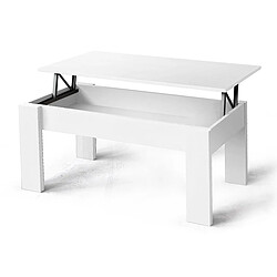 Pegane Table basse, table de salon relevable en bois coloris blanc - longueur 100 x profondeur 50 x hauteur 45/57 cm