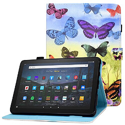 Etui en PU motif piqué, magnétique avec support pour votre Amazon Fire HD 10 Plus (2021) - papillon coloré